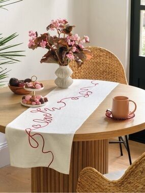 NEW Target Threshold Valentine’s 72"x14" Ribbon Love Heart Table Runner White